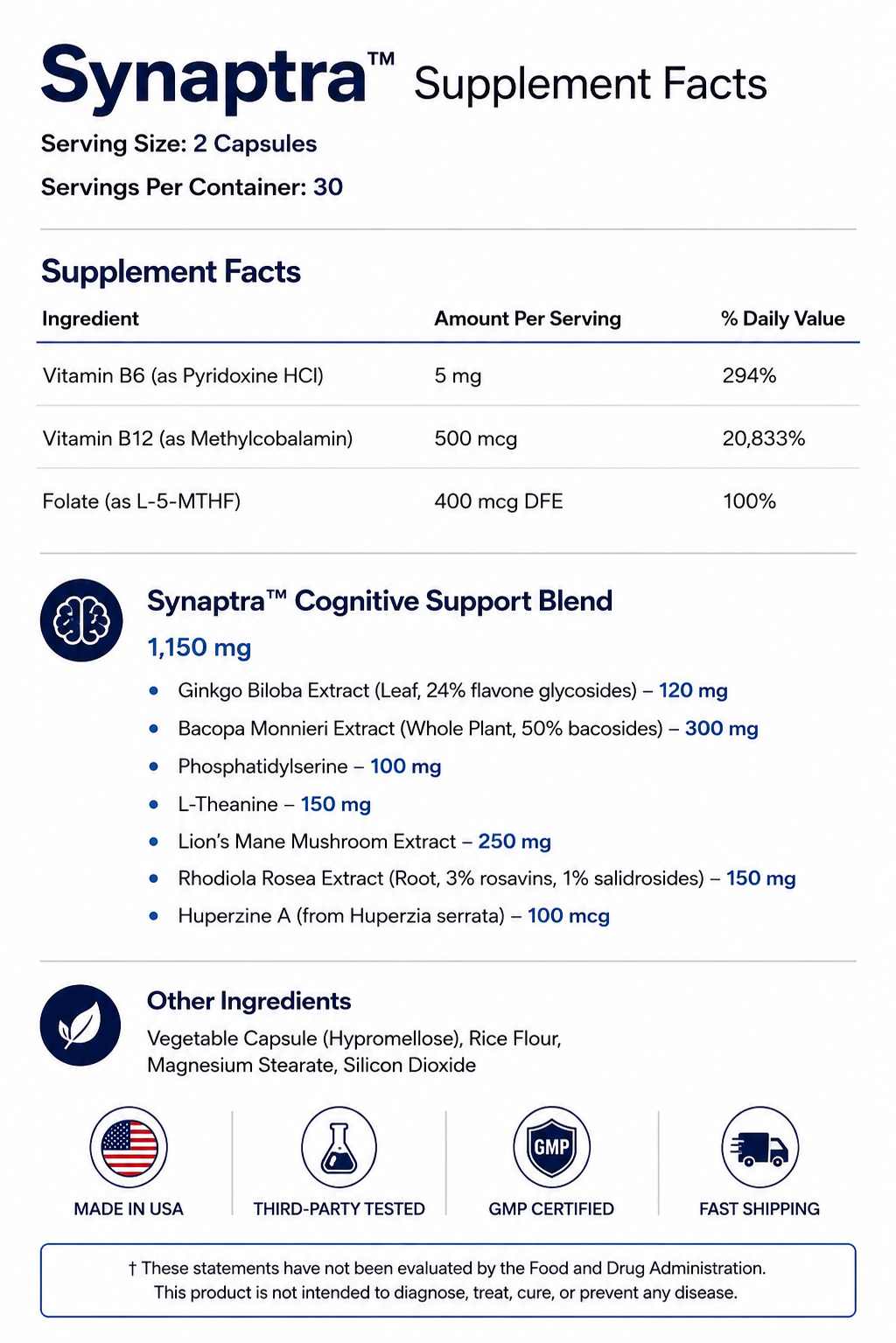 Synaptra™ Memory + Focus Formula | Daily Cognitive Wellness